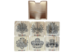 Wooden Coaster Traditional Masks Design (B & W)