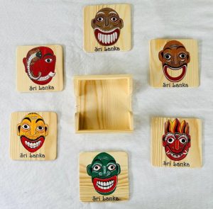 Wooden Coaster Sanni Masks Design (Coloured)