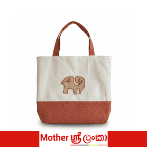 Handcrafted Two-Tone Fabric Tote Bag with Embroidered Sri Lankan Elephant Motif