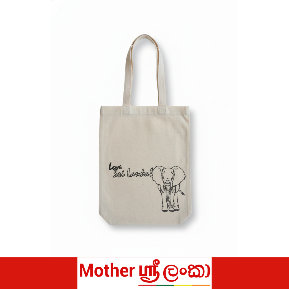 Love Sri Lanka Elephant Canvas Tote Bag – Minimal Line Art Design